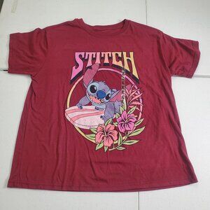 Disney's Lilo & Stitch Graphic Tee T-shirt Short Sleeve Maroon Women's Size XL.